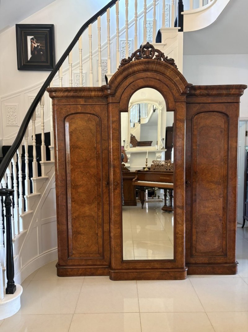 Outstanding Quality Large Antique Victorian Burr Walnut 3 Door Wardrobe